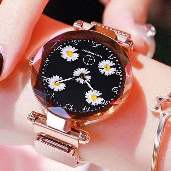 

wristwatches women magnet buckle starry sky luminous arabic numbers watch luxury ladies stainless steel quartz daisy clock drop, Slivery;brown