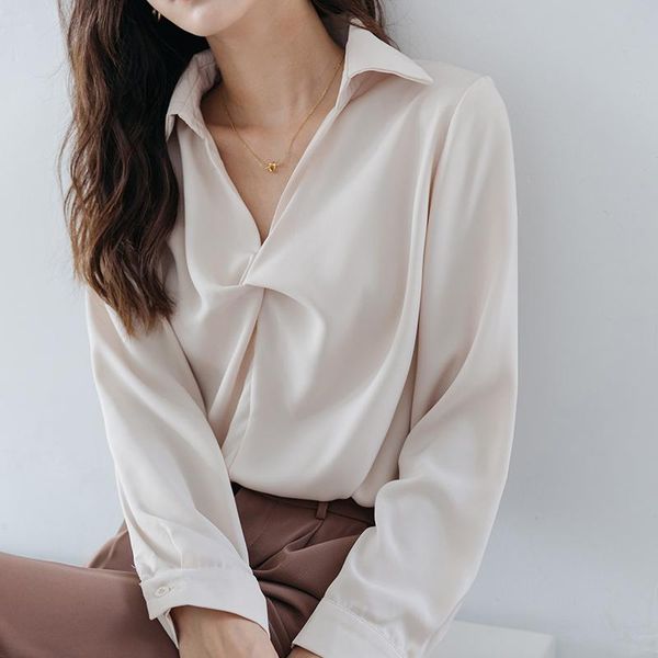 

women's blouses & shirts blouse women korean chic v-neck full sleeve ladies blusa spring 2021 fashion casual female elegant formal, White