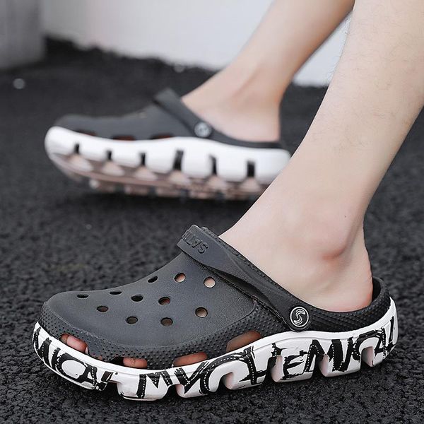 

slippers men home fashion sandals male summer breathable beach garden outdoor water plus size shoes 39-47, Black