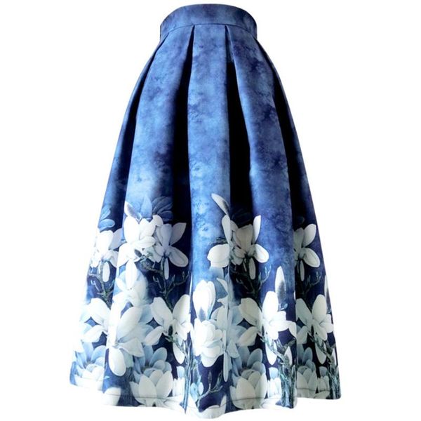 

skirts spring autumn vintage printed ball gown skirt women high waist mid calf a-line plus size, Black