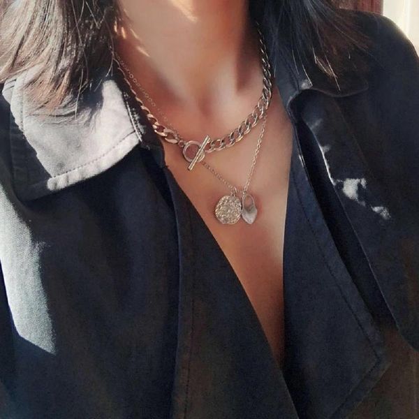 

pendant necklaces multilayer heart lock choker gold silver color metal irregular drop necklace vintage love collar locks for women party