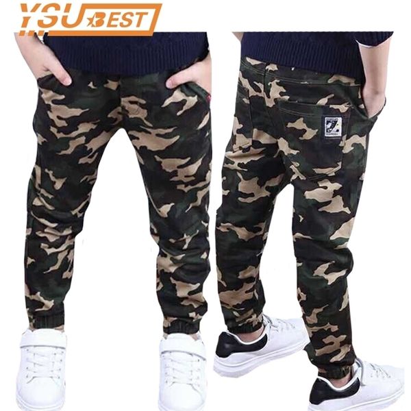 Camuflagem meninos calças calças de algodão casual mid cintura elástica harem crianças menino crianças azul verde exército 211103