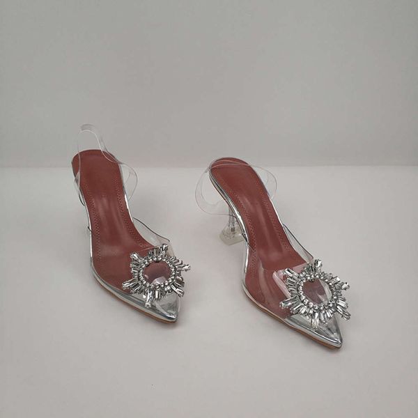 

sandal fairy heel versatile back strap diamond transparent tip, Black