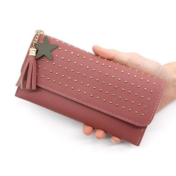 

wallets women's retro rivet tassel phone purse multifunction wallet ladies waterproof pocket, Red;black