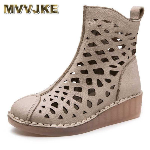 

boots mvvjke summer women ankle handmade genuine leather hollow out sandals women's shoes wedges soft bottom boots11, Black