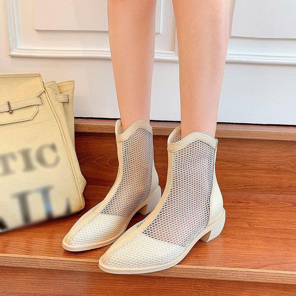 

boots summer women ankle mesh breathable female sandals med heels platform woman footwear fashion zipper ladies sandal 2021, Black