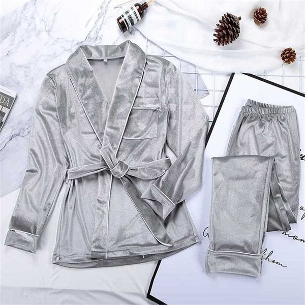 

hechan gray velvet pajamas warm long sleeve home suit for women two piece set thick sleepwear night s autumn female 211111, Black;red