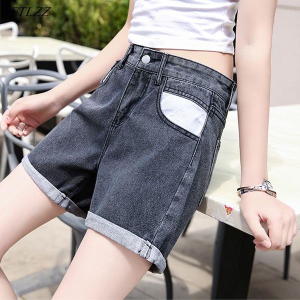 

women's shorts women's denim shorts classic vintage high waist blue wide leg female caual summer ladies jeans for women, White;black