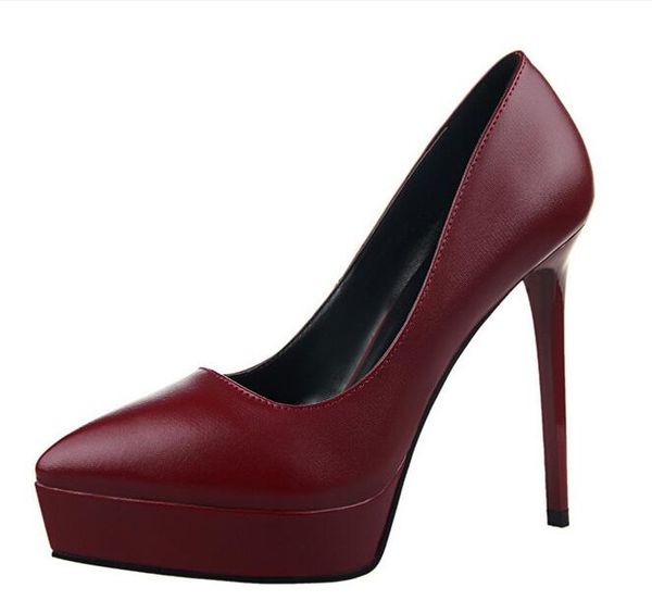 12Cm Donna Décolleté con plateau Scarpe da festa sexy Vino rosso albicocca Tacchi neri Décolleté Nuove pompe da donna