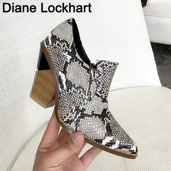 

dress shoes large size 34-45 snake print leather pumps ladies fashion high heel women retro pointed shoe western botas thick muje, Black