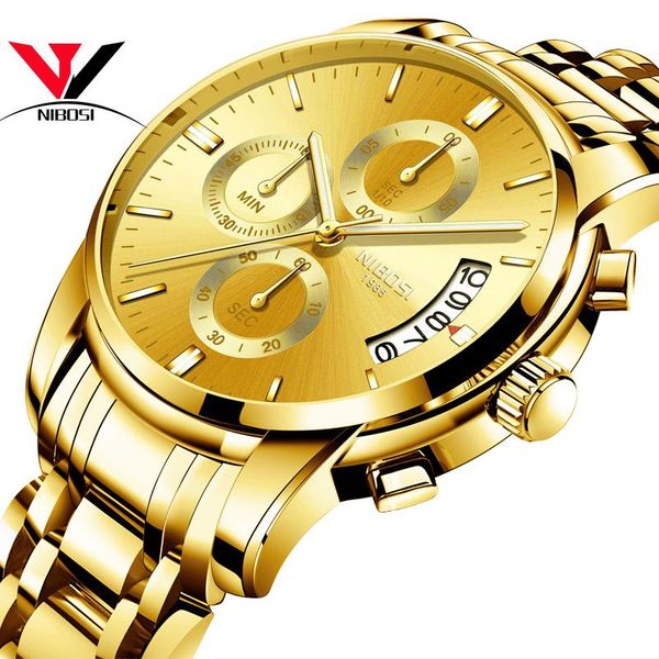 

wristwatches nibosi business men watch stainless steel wrist chronograph army military quartz watches relogio masculino, Slivery;brown