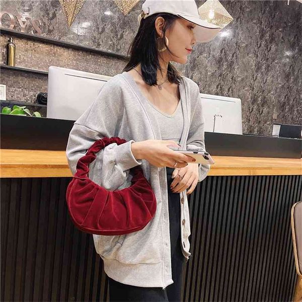 

women 2020 new pleated korean versatile ins fashion frosted portable cloud bag