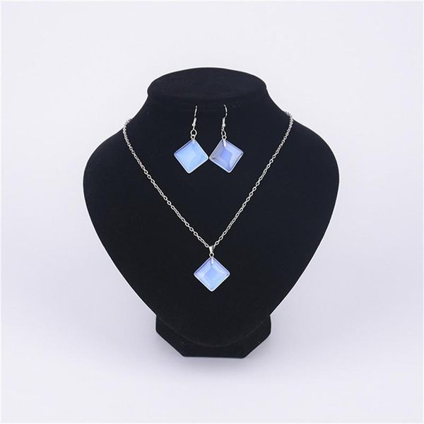 

pendant necklaces druzy natural opal stone square earringsss earbob necklace set for party prom anniversary women fashion jewelry, Silver