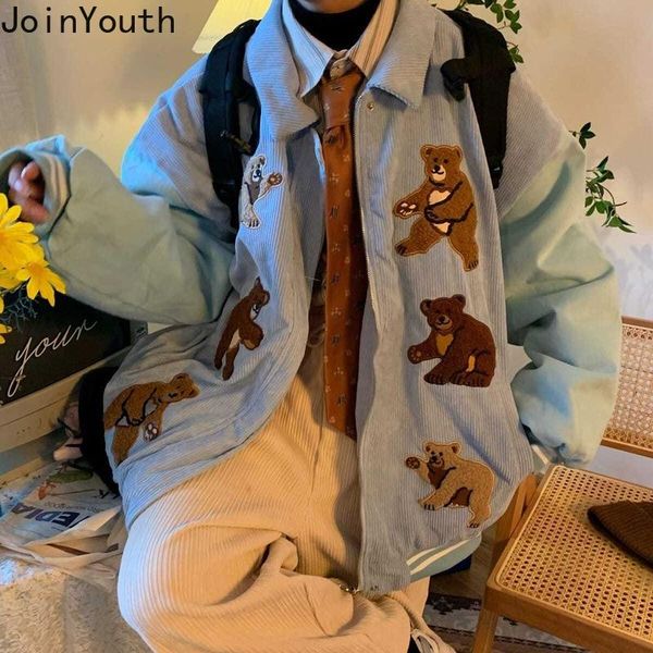 

women's jackets joinyouth 2021 fall clothing women chic korean coat bear embroidery corduroy oversized outwear patchwork casual bf jack, Black;brown