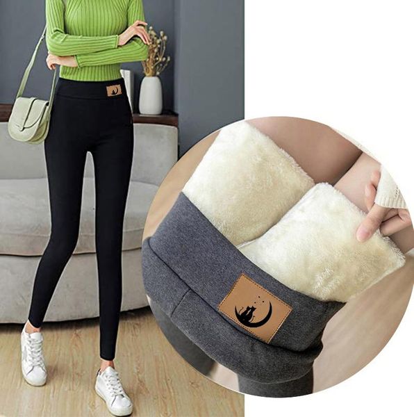 

fashion casual women printed span ladies high waist keep warm long pants solid winter tight thick velvet wool plus size #w women's & ca, Black;white