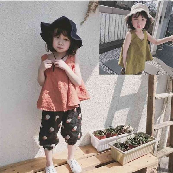 Conjuntos de roupas de meninas de verão Japão South Korea Manifeiras A-Line Vest + Calças 2 Pcs Crianças Roupa Terno Crianças 210625