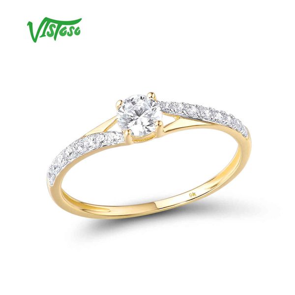 

vistoso for women genuine 9k 375 yellow gold ring sparkling white cz promise band rings anniversary fine jewelry, Slivery;golden
