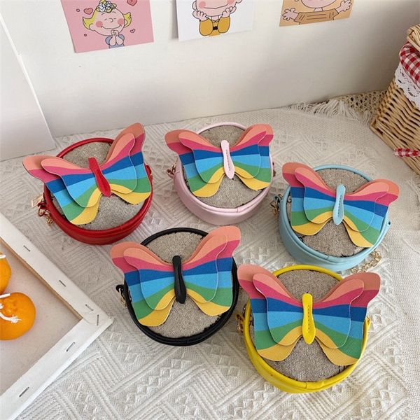 

baby girls designer handbags purse kids colorful butterfly letter printed one shoulder bags fashion children casual messenger bag s1097, Black