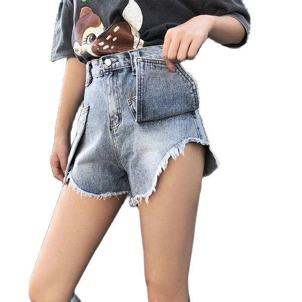 

women's shorts high waist denim loose a-line wide leg big pocket ladies, White;black