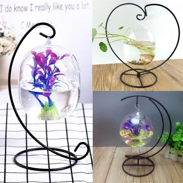 

aquariums 4 size deskhanging glass fish tank mini grass fun clear cylinder bowl iron stand holder aquarium accessories