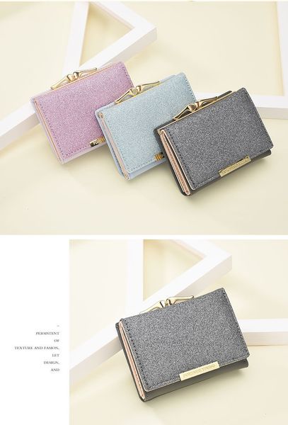 

2021 arrival fashion zipper wallets women's purse short korean sequin small bag more card students zero bags shiny three fold purses ca, Red;black