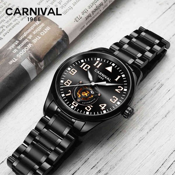 

2019 carnival automatic mechanical watches men fire luxury waterproof seaproof steel male clock relogio masculino, Slivery;brown