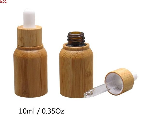 50 pz / lotto all'ingrosso 10 ml vuoto bottiglia di contagocce in vetro di legno di bambù naturale riutilizzabile strumento gratuito 1 imbuto + 1 tubo morbido SN041goods