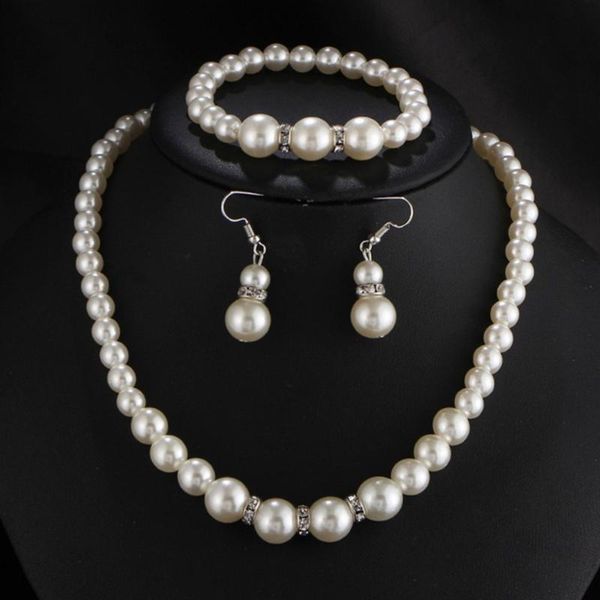 

earrings & necklace classic white pearl jewelry sets bracelet bridal women party wedding jewlery christmas gift, Silver