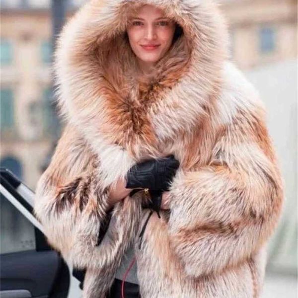 

coat women's winter gradient imitation fur jacket hooded 211213, Black