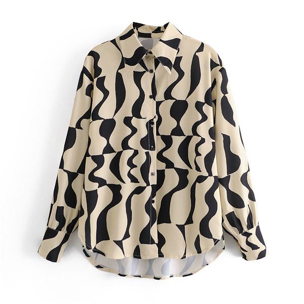 

women blouses dissymmetry office lady oversize plus size long sleeve spring print fashion shirts 210430, White