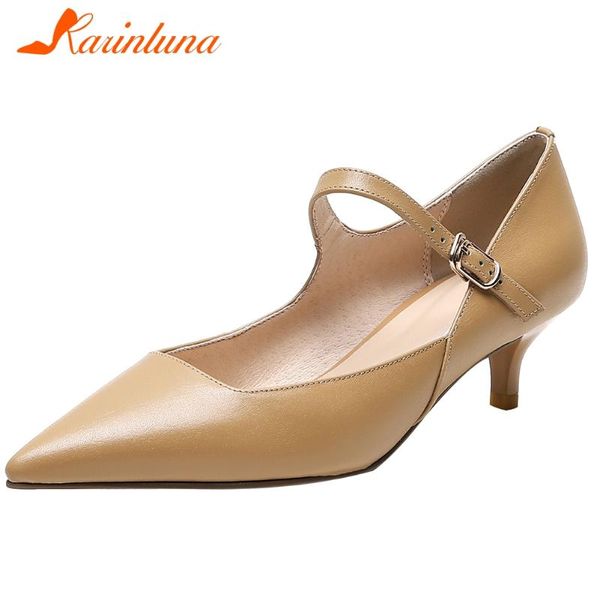 

33-40 brand ladies ol pumps fashion pointed toe thin heels women mary janes genuine leather shoes woman dress, Black