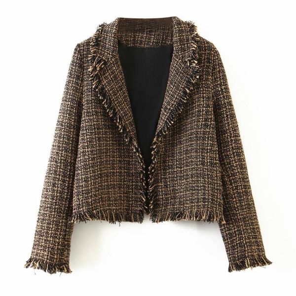 

women's coat autumn style european and american woven plaid wool suit short jacket women winter & blends, Black