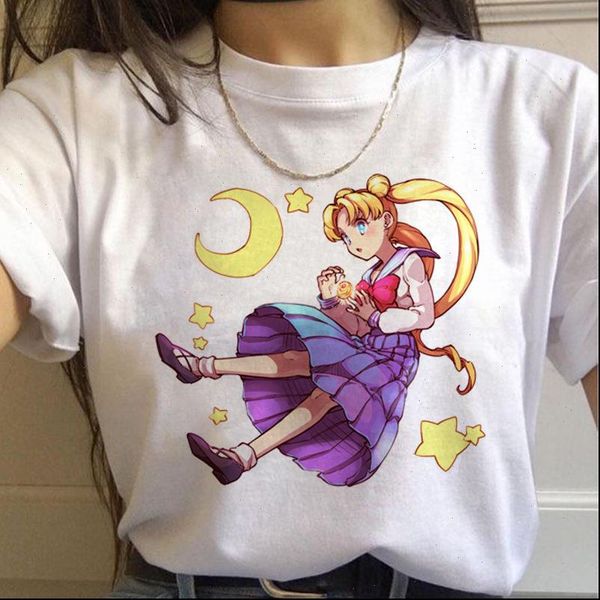 

sailor moon womens anime harajuku ulzzang t shirt female cute cat kawaii 90s aesthetic korean style tee, White