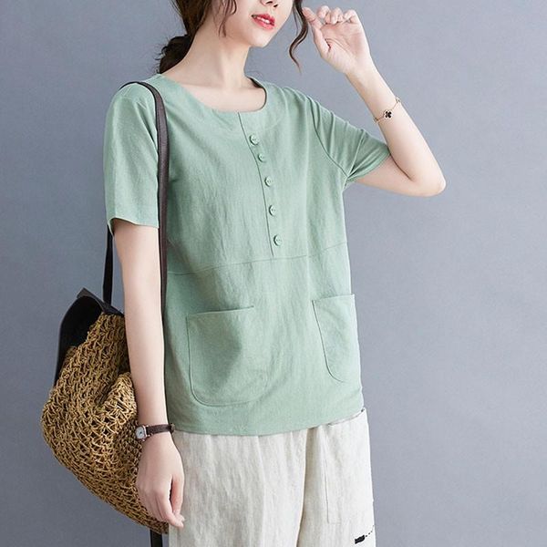 

women cotton casual t-shirts arrival 2021 summer simple style solid color loose female short sleeve tees s3918 women's t-shirt, White