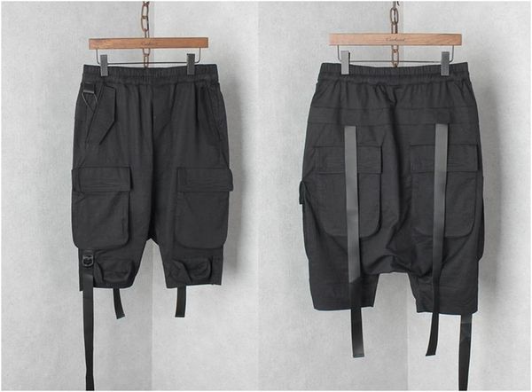 

men's multi-pocket shorts / loose casual gym sports pants low crotch sarouel harem basketball short fashion rib, White;black