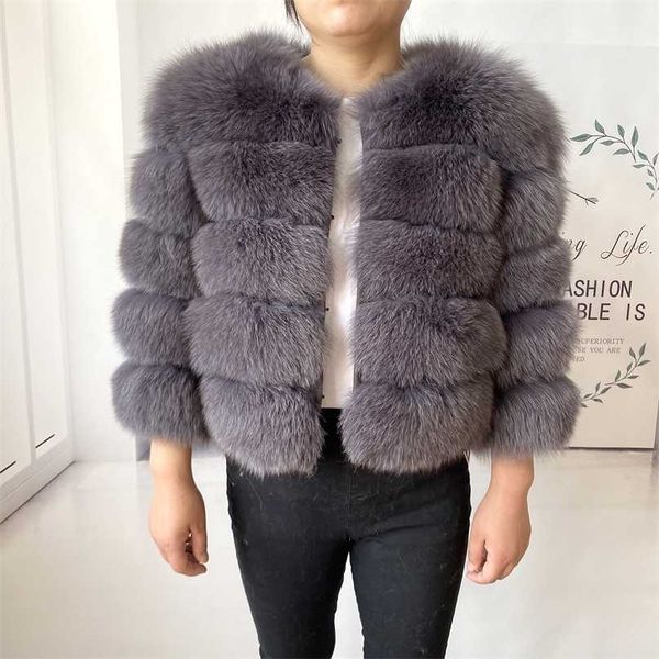 

real fur coat women's winter warm natural lan luxury fashion 50cm short jacket wholesale 211220, Black