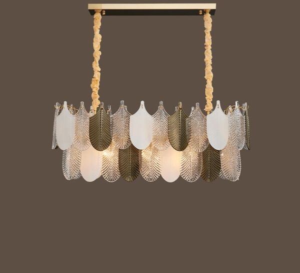 Moderne goldene Kristallglas-Rechteck-LED-Pendelleuchten, die das Schlafzimmer für das Esszimmer beleuchten, Blatt-Design, runde Kronleuchter, Heimlampe