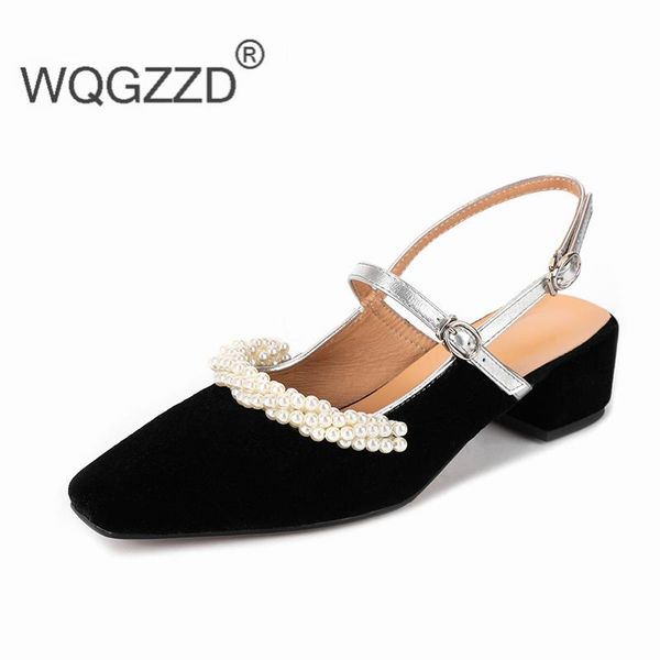 

chaussure femme 2021 summer shoes women's gladiator sandals flock romantic pearl decoration zapatos mujer, Black