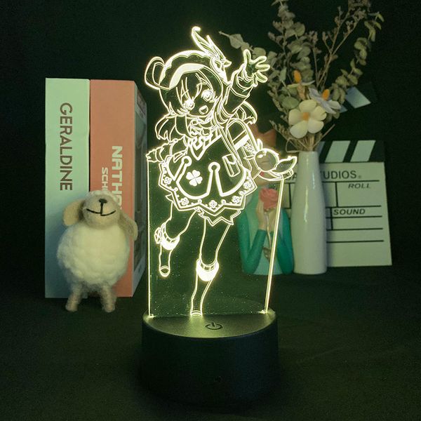 

klee figure 3d desk lamp led night light acrylic nightlight genshin impact color changing home decor anime fans kids friends gifts