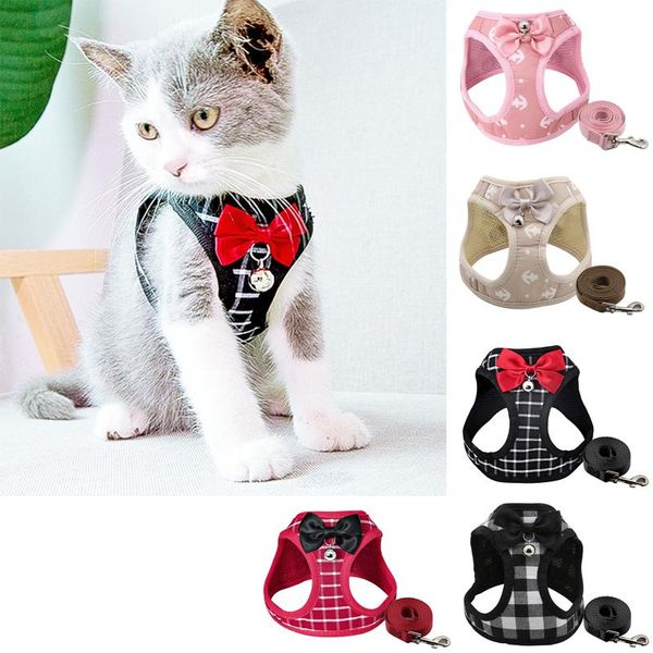 

cat collars & leads harness and leash set escape proof vest mesh adjustable walking jacket fashion collar 2021