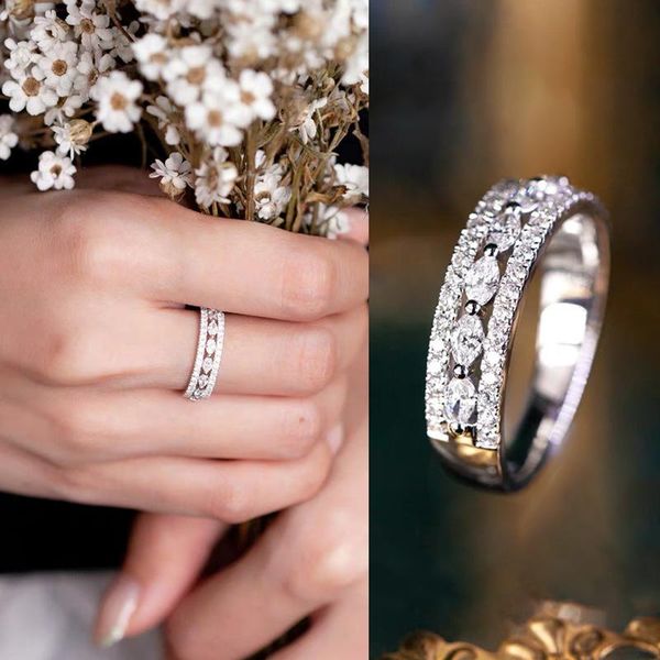 

cluster rings cute silver color ring with bling zircon stone for women fashion jewelry wedding engagement, Golden;silver