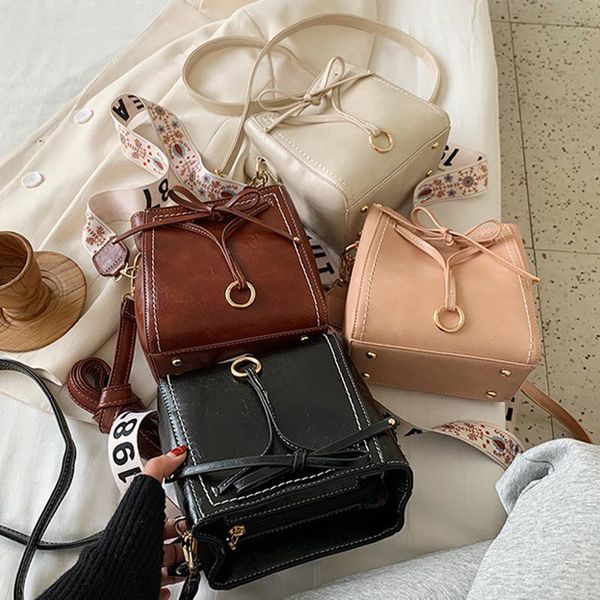 

women's bucket bag ins wide shoulder strap pu luxury cross body