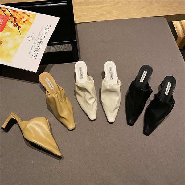 

shoes woman's slippers luxury slides cover toe square heel med 2021 designer soft block rome fashion hoof heels spring fabric ru, Black