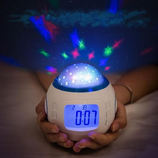 

party decoration starry sky projection lamp bedroom night light uminous electronic alarm clock with remote control for kid baby gift