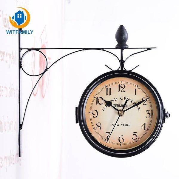 

classic metal wall clock wood european-style frame + glass vintage decorative double sided clocks