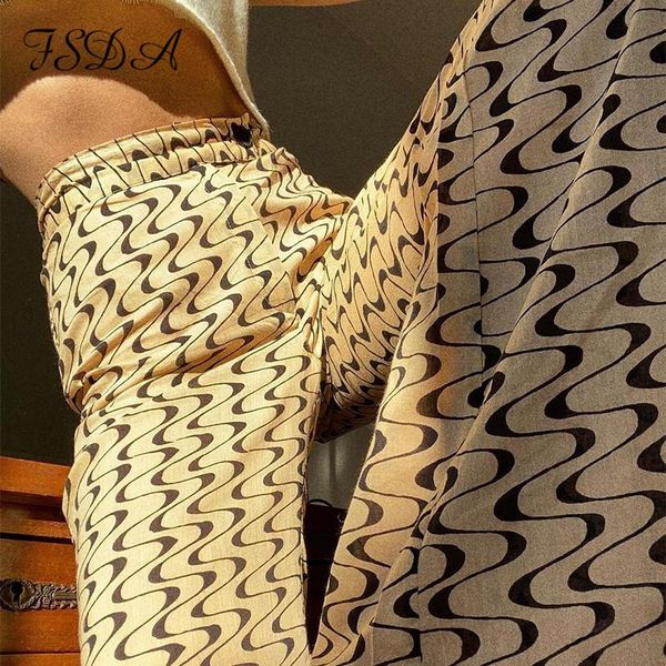 

women's pants & capris fsda summer print y2k women 2021 high waist vintage casual wide leg spring fashion trousers khaki loose, Black;white