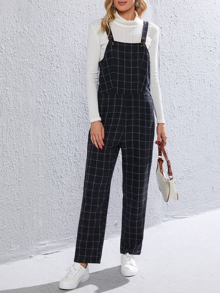 

emery rose grid print overall jumpsuit without sweater u82m#, White