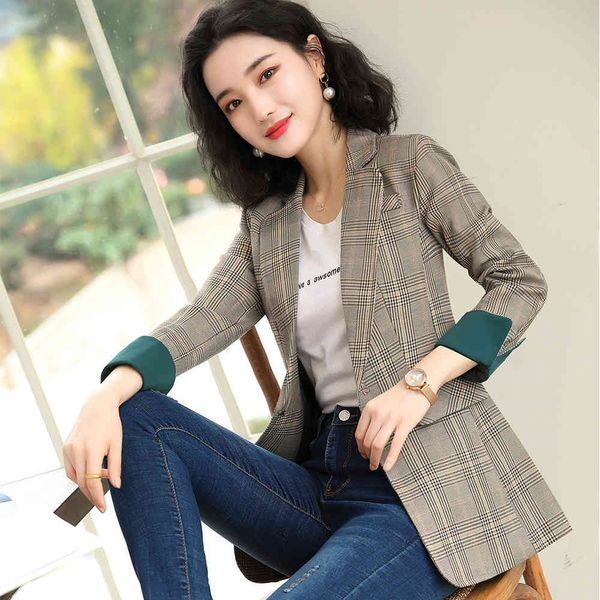 

suit suit single mode blue button plaid ladies blazer for 2021 female spring casual jacket, White;black