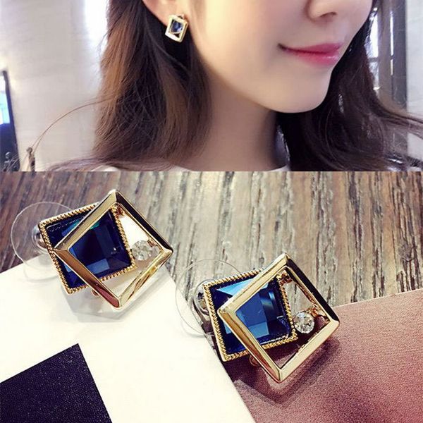 

popular new double earnail double square crystal earrings fashion temperament diamond earrings, Golden