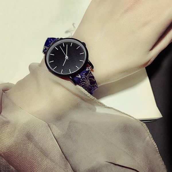 

wristwatches 2021 lady gift simple stylish watch enmex strappy cotton chinese style fashion vertical lines black face quartz wristwatch, Slivery;brown